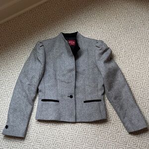 Vintage Sasoon Blazer with Black Tiny Herringbone Pattern with black velvet trim